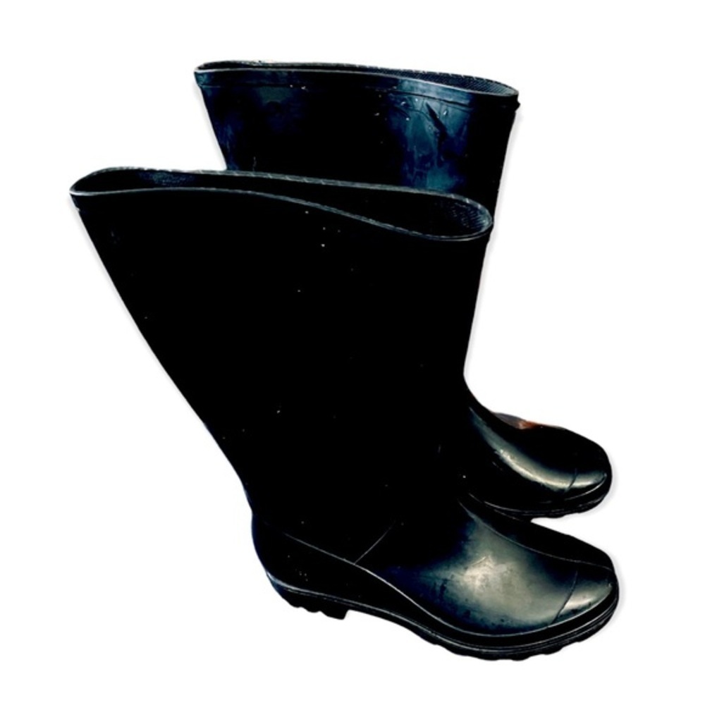 Black PVC Rubber Tall Rain Boots 7 - Picture 2 of 3